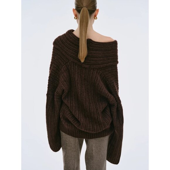 Source Unknown Becca Oversized High Roll Knit Pullover in Chocolate - Picture 3 of 5